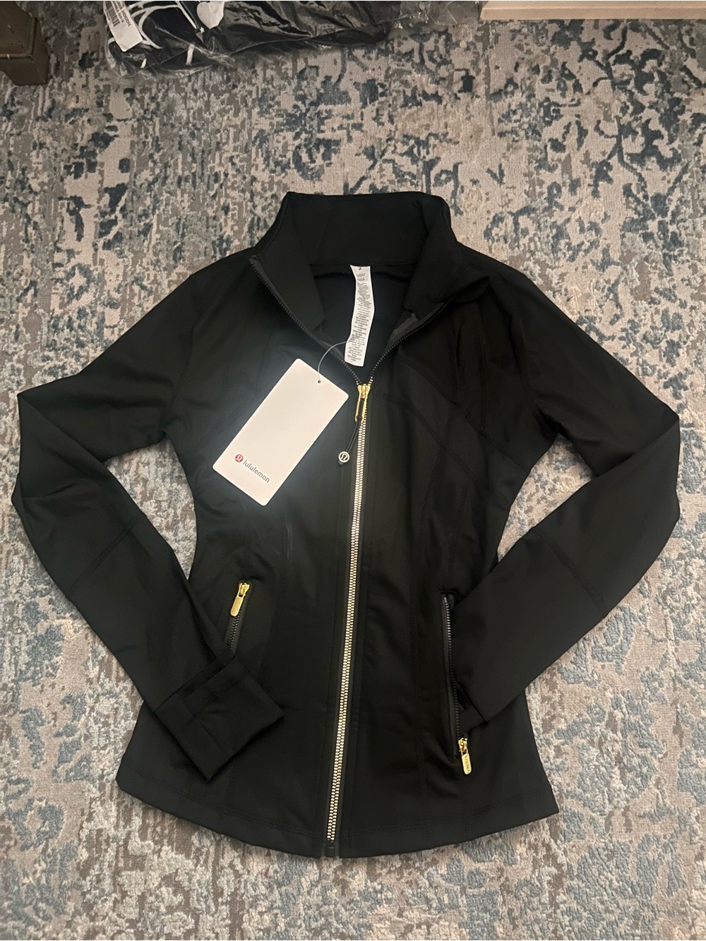 lululemon athletica Black Zip Front Utility Jacket with Gold Hardware